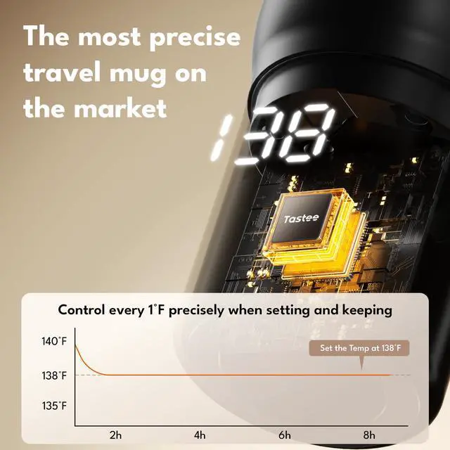 Alt view image 4 of 7 - Heated Coffee Mug 12oz Portable Travel Mug with 1 Precise Temperature Control, 8-Hour Heat Retention, 30W Fast Charging, Leak-Proof, Wide Mouth, Gift-Ready for Office, Home & Outdoor(Black)
