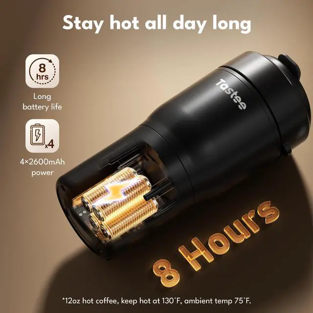 Alt view image 5 of 7 - Heated Coffee Mug 12oz Portable Travel Mug with 1 Precise Temperature Control, 8-Hour Heat Retention, 30W Fast Charging, Leak-Proof, Wide Mouth, Gift-Ready for Office, Home & Outdoor(Black)