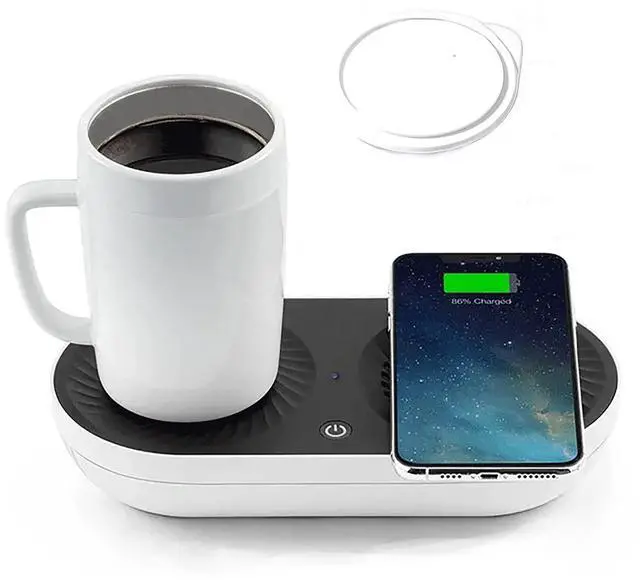 Main image of Coffee Mug Warmer, Drink Cooler with Wireless Charger, Smart Cup Warming, Beverage Cooling and Phone Charging 3 in 1 for Desk Office Gift