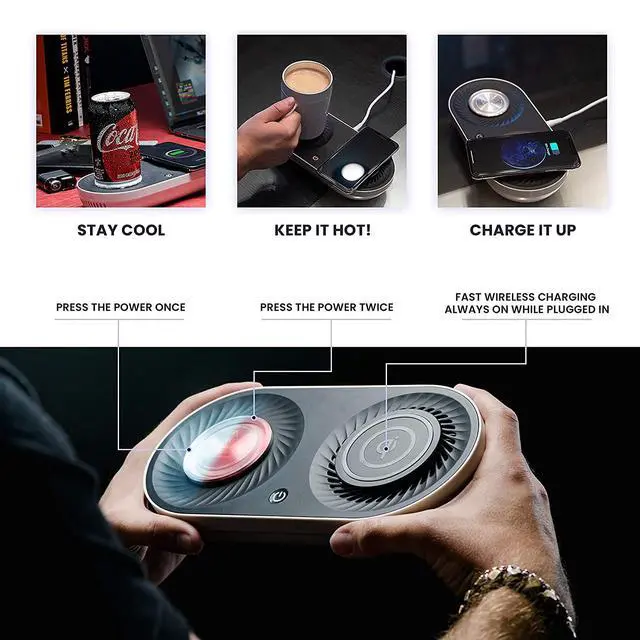 Alt view image 2 of 6 - Coffee Mug Warmer, Drink Cooler with Wireless Charger, Smart Cup Warming, Beverage Cooling and Phone Charging 3 in 1 for Desk Office Gift