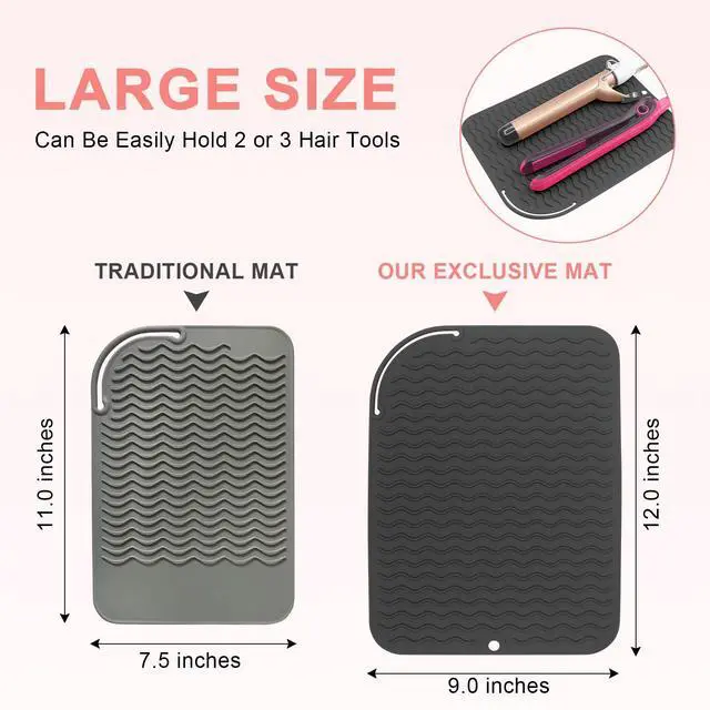 Alt view image 4 of 7 - Plus Size Silicone Heat Resistant Mat, Portable Travel Hot Tools Pad Cover for Curling Iron, Flat Iron, Hair Straightener and Other Hair Styling Tools(12.0" x 9.0")