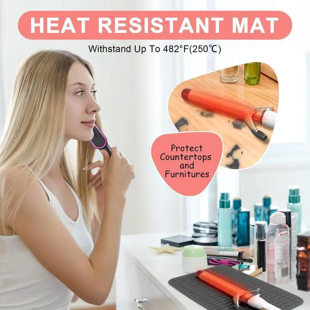 Alt view image 2 of 7 - Plus Size Silicone Heat Resistant Mat, Portable Travel Hot Tools Pad Cover for Curling Iron, Flat Iron, Hair Straightener and Other Hair Styling Tools(12.0" x 9.0")