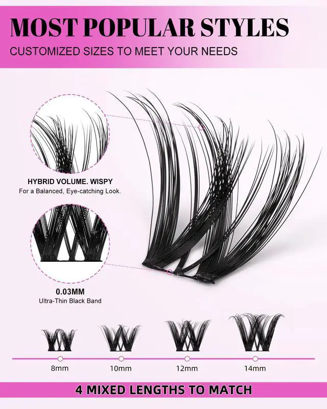 Alt view image 2 of 7 - Flora Lash Clusters Kit Short 8-14mm Wispy Eyelashes Cluster Extension Kit Individual DIY False Lash Extension Spiky Cat Eye Lashes Fake Eyelashes Clusters with 0.03mm Ultra-Thin Wide Band