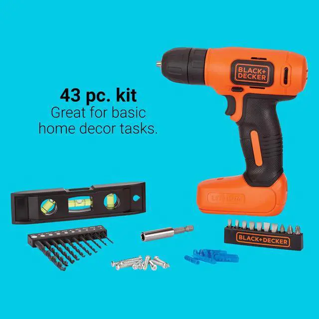 Alt view image 3 of 7 - 8V MAX* Cordless Drill + 43 pc. Home Decor Project Kit (BDCD8HDPK)