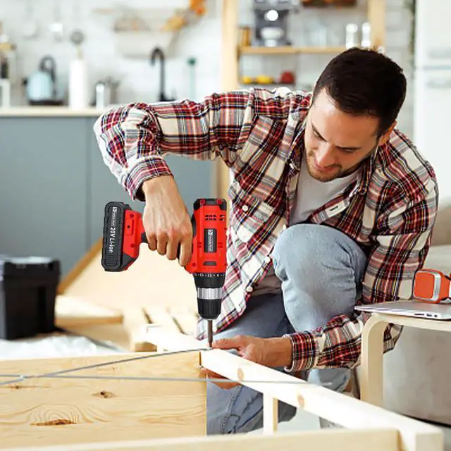 Main image of Cordless Drill Set, 20V Electric Power Drill With Battery And Charger, 30N Torque, 21+1 Settings, 3/8-Inch Keyless Chuck, Driver Bits Kit, LED Light (Red