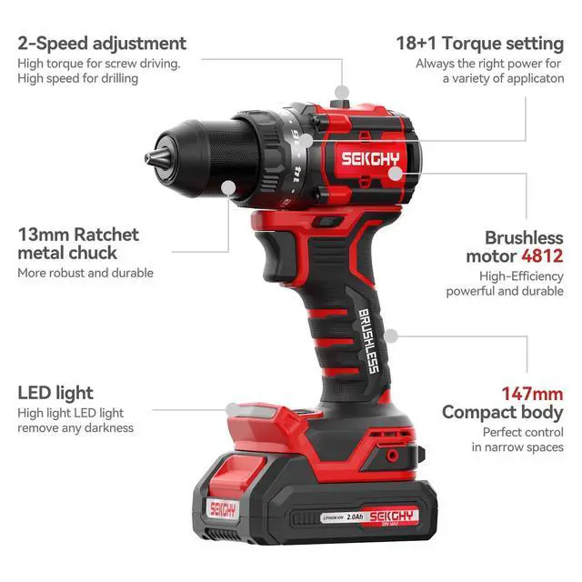 Alt view image 5 of 7 - Brushless Power Drill Cordlesswith battery and charger 70 N.m