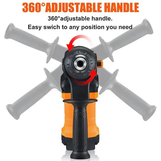 Alt view image 3 of 3 - 1-1/4 Inch SDS-Plus 13 Amp Rotary Hammer Drill Heavy Duty, Safety Clutch 3 Functions with Vibration Control,Including Grease, Flat Chisels, Point Chisels and 3 Drill Bits