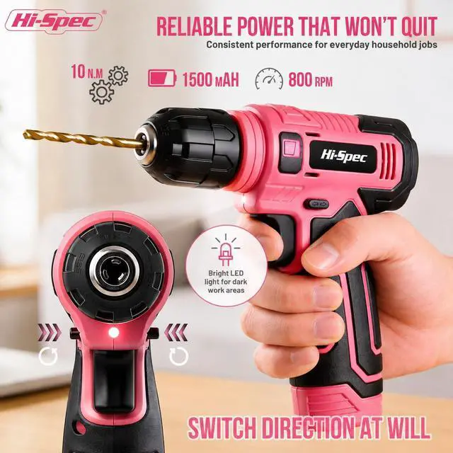 Alt view image 3 of 7 - Cordless Drill Set, 8V USB Pink Power Drill Driver & Screw Bit Set for Women. Ladies Cordless & Rechargeable Electric Drill Driver with Wall Hanging Kit