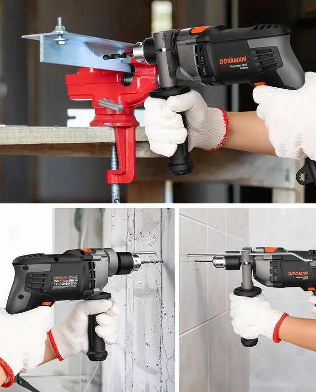 Alt view image 7 of 7 - 7.5A Corded Hammer Drill, 1/2'' Impact Drill with Variable Speed 03000RPM, Metal Chuck, 2 Modes for Concrete, Wood, Metal Includes Bits & Carrying Case-PHD03B