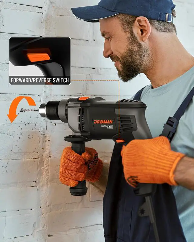 Alt view image 4 of 7 - 7.5A Corded Hammer Drill, 1/2'' Impact Drill with Variable Speed 03000RPM, Metal Chuck, 2 Modes for Concrete, Wood, Metal Includes Bits & Carrying Case-PHD03B