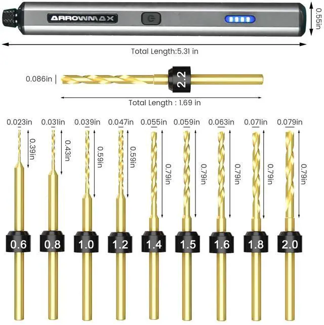 Alt view image 3 of 4 - Mini Electric Drill Pen, 13 in 1 with Aluminium case, Rechargeable, 900 RPM, Needle Vise Hand Drill Kit, 10 HSS Bits, DIY, Wood, Jewelry Making (SDS MINI)