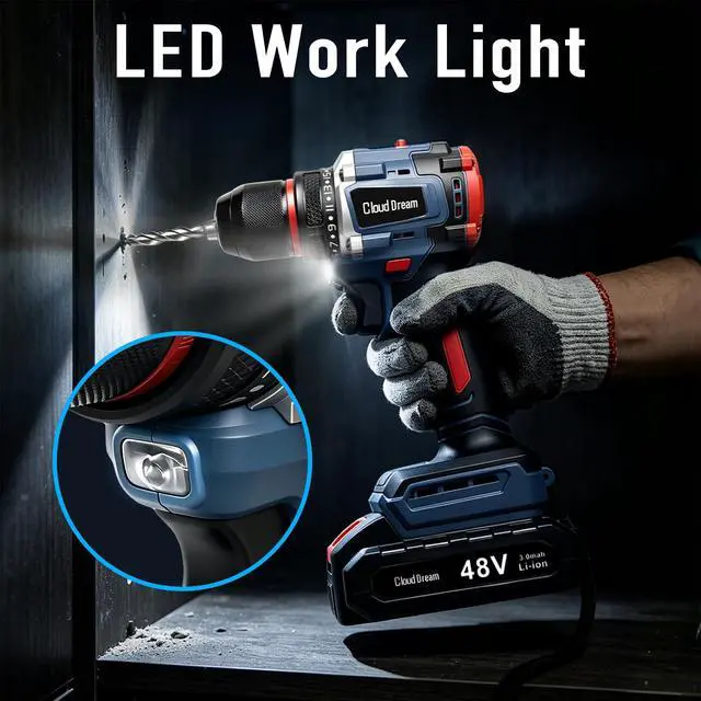 Alt view image 7 of 7 - Cordless Drill Set,Electric Power Drill with 2 Battery,60N.m,21+1 Torque,2 Variable Speed,30pcs Acessories,Built-in LED,Kit for Home