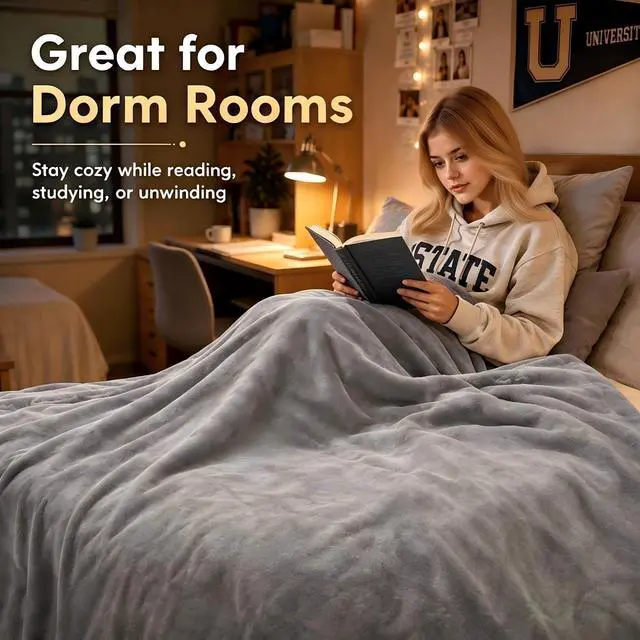 Alt view image 5 of 6 - Electric Heated Blanket Full Size 72"x84", Microplush Fast Heating for Winter Night Sleeping, 5 Heat Settings & 10 Hours Auto Off, Safe for Bedroom & Sofa Use, Machine Washable, Light Grey
