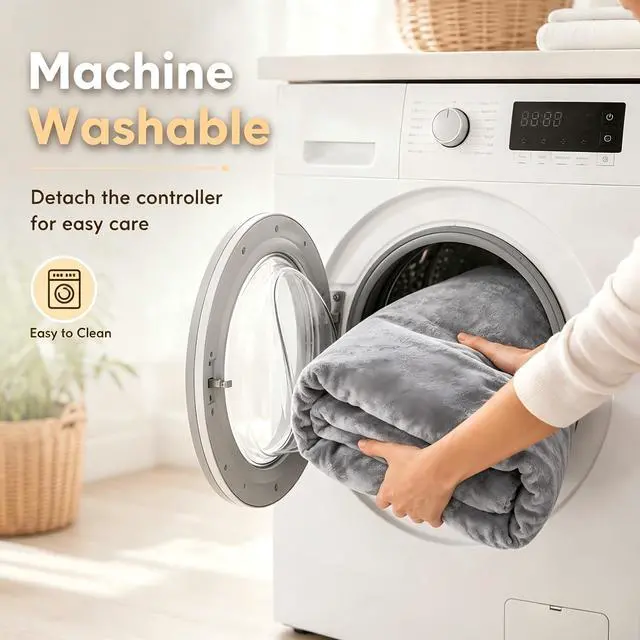 Alt view image 6 of 6 - Electric Heated Blanket Full Size 72"x84", Microplush Fast Heating for Winter Night Sleeping, 5 Heat Settings & 10 Hours Auto Off, Safe for Bedroom & Sofa Use, Machine Washable, Light Grey