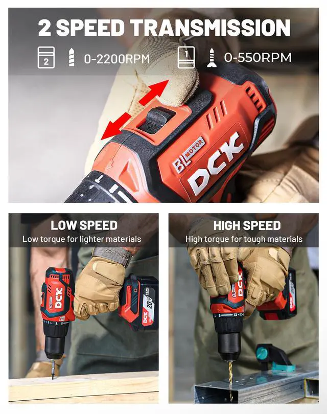 Alt view image 2 of 5 - 20V Brushless Hammer Drill, 531 in.lbs, 36000 BPM, 1/2" Keyless All-Metal Chuck, 4.0Ah Battery, 22+1+1 Clutch, Impact Drill Kit for Drilling Brick Wall, Metal, Wood, KDJZ05-13