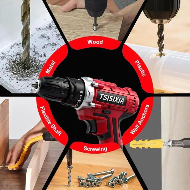 Alt view image 6 of 7 - Power Drill Driver 21V, 45Nm Cordless Drill Set with 2 Batteries and Charger, 39pcs Screw Accessories, 354 in-lbs Electric Screwdriver, Electric Drill for Women, Men, Home performance, DIY (Red)
