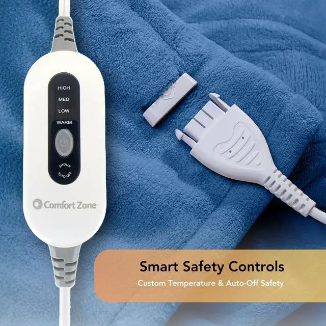 Alt view image 3 of 3 - Comfort Zone Heated Blanket Electric Throw, Solid Pattern, Micro Plush Electric Blanket, Heating Blanket with 4 Heating Levels, 3H Timer, Auto Shutoff, Fast Heating (50x60 inches, Navy)