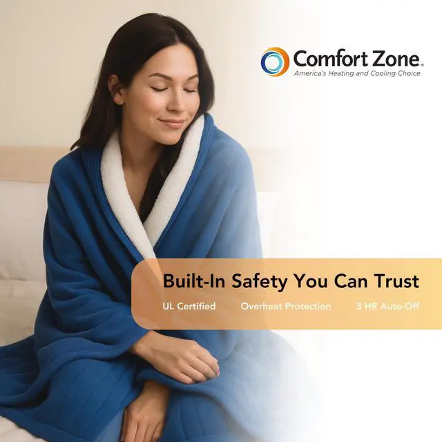 Alt view image 2 of 3 - Comfort Zone Heated Blanket Electric Throw, Solid Pattern, Micro Plush Electric Blanket, Heating Blanket with 4 Heating Levels, 3H Timer, Auto Shutoff, Fast Heating (50x60 inches, Navy)