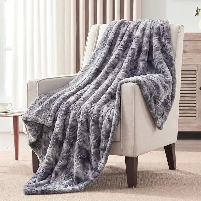 Alt view image 4 of 4 - Electric Heated Throw Blanket, Faux Fur with 6 Heating Levels & Auto Off, Soft Cozy Sherpa Washable Blanket (50" x 60", Grey)