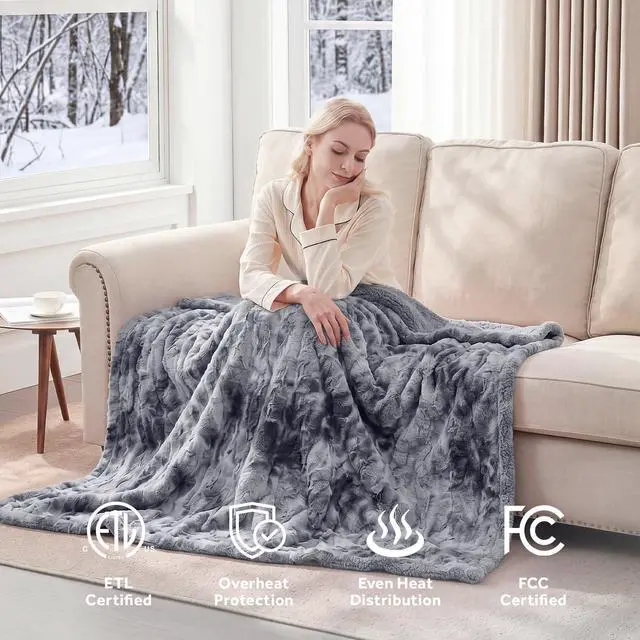 Alt view image 3 of 4 - Electric Heated Throw Blanket, Faux Fur with 6 Heating Levels & Auto Off, Soft Cozy Sherpa Washable Blanket (50" x 60", Grey)