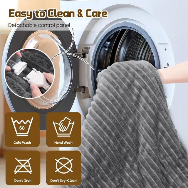 Alt view image 7 of 7 - Heated Wearable Electric Blanket with Sleeves & Foot Pocket, Stripe Fleece Sherpa, 6 Heat Levels 12H Timer Setting, Over-Heat Protection, Machine Washable, 52x72 Inches Dark Gray for Office/Home/Gift