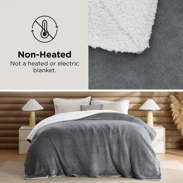Alt view image 2 of 7 - GentleSoft Sherpa Fleece Throw Blanket for Couch, Non-Heated, Thick & Warm Cozy Blanket for Winter, Soft Fuzzy Plush Throw Gifts for Women and Men, Grey, 50x60 Inches