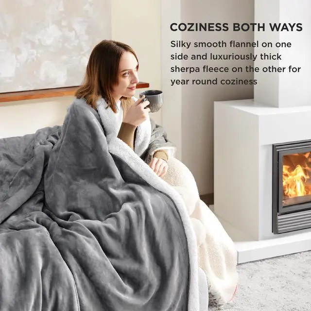 Alt view image 3 of 7 - GentleSoft Sherpa Fleece Throw Blanket for Couch, Non-Heated, Thick & Warm Cozy Blanket for Winter, Soft Fuzzy Plush Throw Gifts for Women and Men, Grey, 50x60 Inches