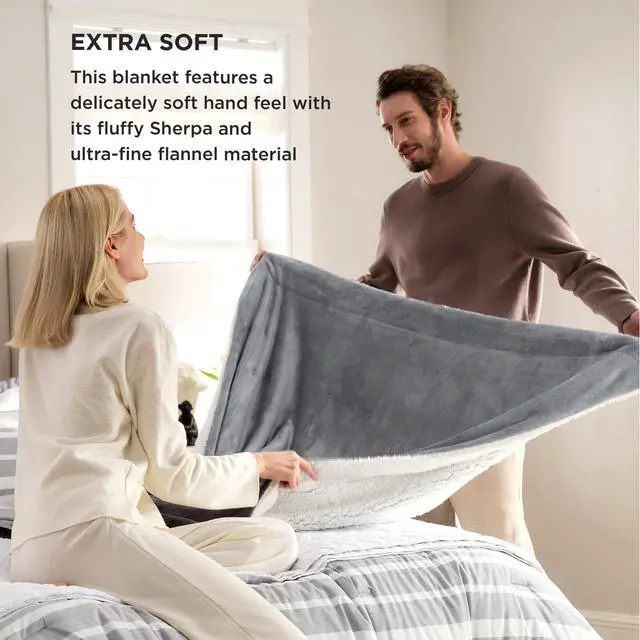 Alt view image 5 of 7 - GentleSoft Sherpa Fleece Throw Blanket for Couch, Non-Heated, Thick & Warm Cozy Blanket for Winter, Soft Fuzzy Plush Throw Gifts for Women and Men, Grey, 50x60 Inches