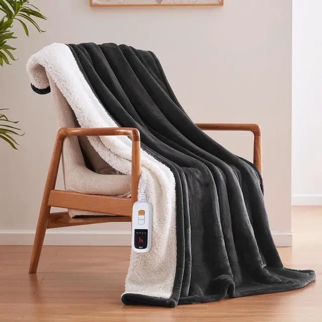 Main image of Electric Blanket Throw Size 50"*60",Super Cozy Flannel to Sherpa Reversible Heated Blanket Throw with 6 Heating Levels & 2-10 Hours Auto Off Overheating Protection Machine Washable,Charcoal