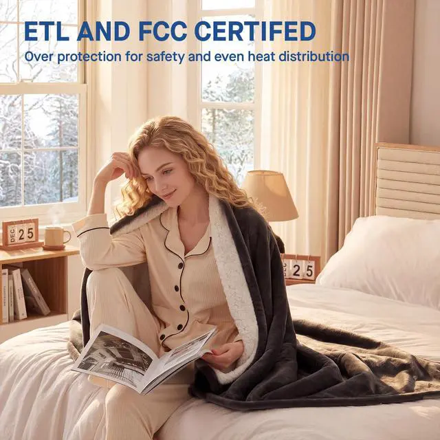 Alt view image 6 of 7 - Electric Blanket Throw Size 50"*60",Super Cozy Flannel to Sherpa Reversible Heated Blanket Throw with 6 Heating Levels & 2-10 Hours Auto Off Overheating Protection Machine Washable,Charcoal