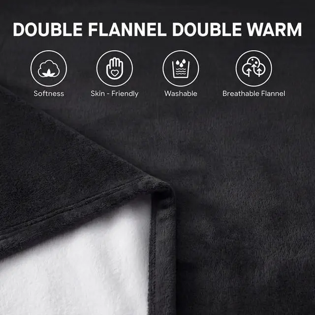 Alt view image 3 of 7 - Electric Blanket Throw Size 50"*60",Super Cozy Flannel to Sherpa Reversible Heated Blanket Throw with 6 Heating Levels & 2-10 Hours Auto Off Overheating Protection Machine Washable,Charcoal