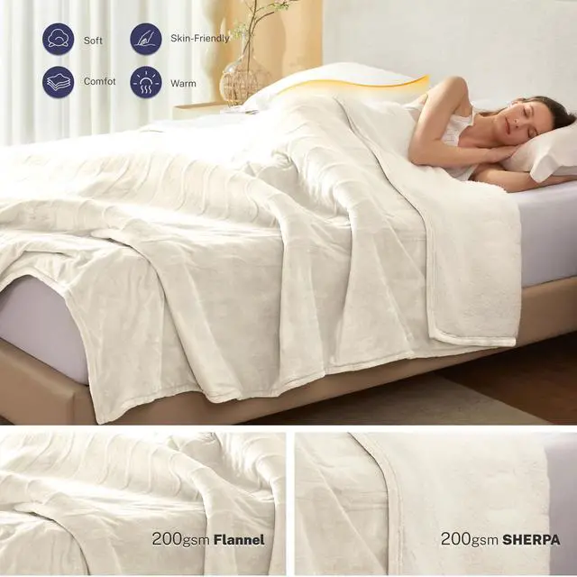 Alt view image 3 of 7 - Electric Blanket Full 72"x84" Heated Electric Blankets 10 Heating 12 Time Settings Levels 8 Hours Auto Off Fast Heating and Overheat Protection ETL Certified Machine Washable,Ivory