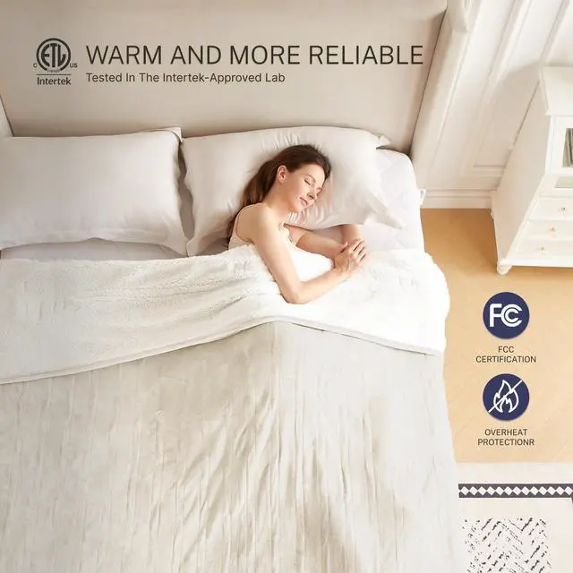 Alt view image 2 of 7 - Electric Blanket Full 72"x84" Heated Electric Blankets 10 Heating 12 Time Settings Levels 8 Hours Auto Off Fast Heating and Overheat Protection ETL Certified Machine Washable,Ivory
