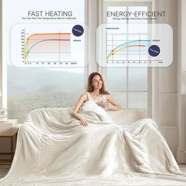Alt view image 4 of 7 - Electric Blanket Full 72"x84" Heated Electric Blankets 10 Heating 12 Time Settings Levels 8 Hours Auto Off Fast Heating and Overheat Protection ETL Certified Machine Washable,Ivory
