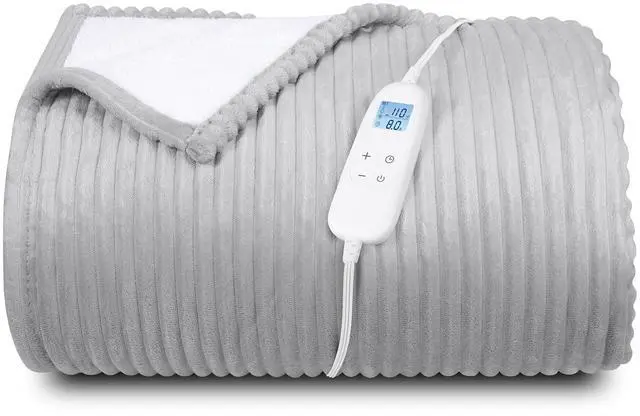 Main image of Electric Heated Blanket Queen Size 84" x 90" | 6 Heating Levels & 8h Auto Timer | Full Body Fast Heating and Ultra Soft Flannel, Machine Washable Bed Sofa Home Office Use, Light Grey