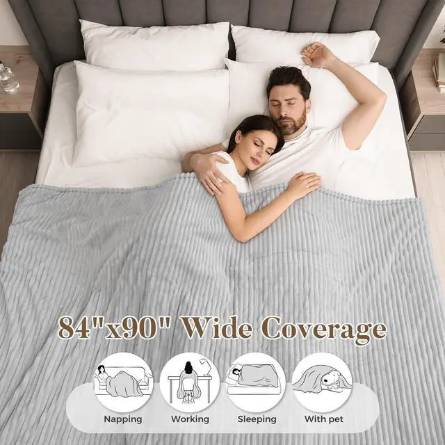 Alt view image 3 of 7 - Electric Heated Blanket Queen Size 84" x 90" | 6 Heating Levels & 8h Auto Timer | Full Body Fast Heating and Ultra Soft Flannel, Machine Washable Bed Sofa Home Office Use, Light Grey