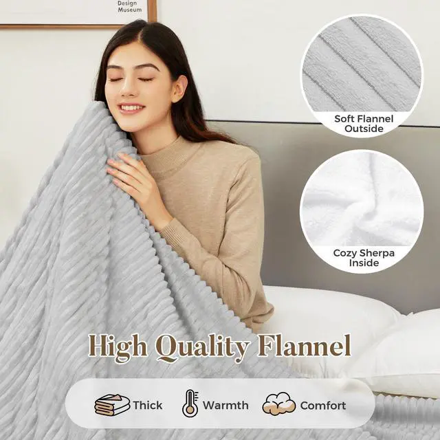 Alt view image 5 of 7 - Electric Heated Blanket Queen Size 84" x 90" | 6 Heating Levels & 8h Auto Timer | Full Body Fast Heating and Ultra Soft Flannel, Machine Washable Bed Sofa Home Office Use, Light Grey
