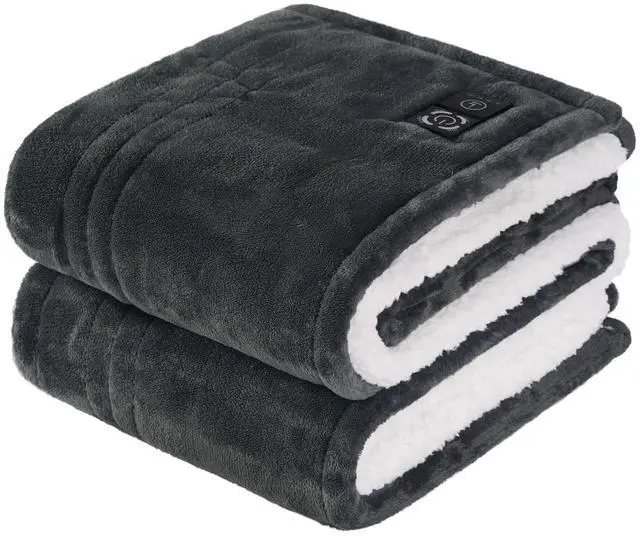 Main image of Heated Blanket Throw with Built-in Button Controller, Reversible Flannel to Sherpa Electric Blanket with 2-10 Hours Auto-Off & 4 Heating Levels, Over-Heat Protection, 50x60 inch, Charcoal