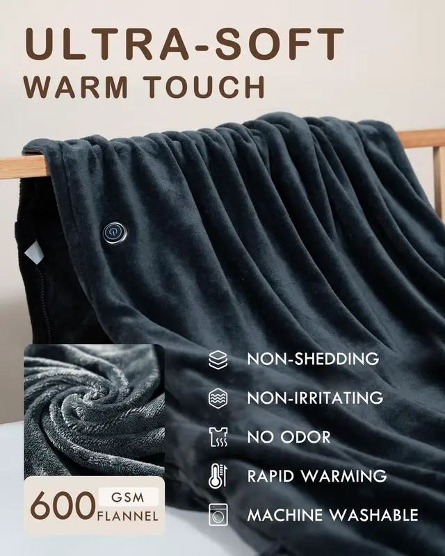 Alt view image 4 of 7 - Cordless Heated Blanket Battery Powered; USB Wearable Portable Heated Throw Blanket with Hood, 20000 mAh Battery, 9 Heating Zone, 3-Level; Portable Heated Shawl Cordless; Camping (Comfort Warm Gray)