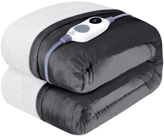 Main image of Heated Throw Blanket, Soft Flannel to Sherpa Electric Throw with 6 Heating Levels, 2-10 Hours Time Settings, Fast Heating, Machine Washable 50x60 Inch, Charcoal