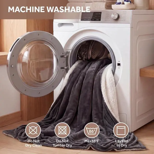 Alt view image 5 of 7 - Heated Throw Blanket, Soft Flannel to Sherpa Electric Throw with 6 Heating Levels, 2-10 Hours Time Settings, Fast Heating, Machine Washable 50x60 Inch, Charcoal