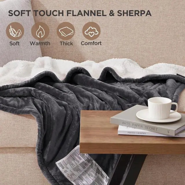 Alt view image 7 of 7 - Heated Throw Blanket, Soft Flannel to Sherpa Electric Throw with 6 Heating Levels, 2-10 Hours Time Settings, Fast Heating, Machine Washable 50x60 Inch, Charcoal