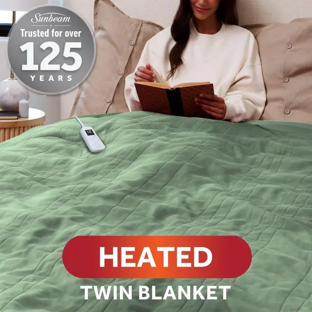 Alt view image 2 of 6 - Royal Ultra Fleece Heated Electric Blanket Twin Size, 84" x 62", 12 Heat Settings, 12-Hour Selectable Auto Shut-Off, Fast Heating, Machine Washable, Warm and Cozy, Matcha