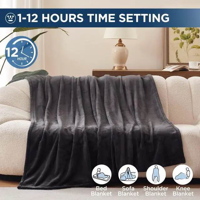 Alt view image 4 of 7 - Electric Blanket Twin Size, Super Cozy Soft Flannel 62"" x 84"" Heated Blanket with 10 Fast Heating Levels & 1-12 Auto-Off, Machine Washable, ETL&FCC Certification, Charcoal