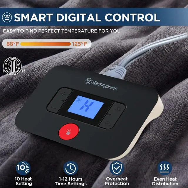Alt view image 5 of 7 - Electric Blanket Twin Size, Super Cozy Soft Flannel 62"" x 84"" Heated Blanket with 10 Fast Heating Levels & 1-12 Auto-Off, Machine Washable, ETL&FCC Certification, Charcoal