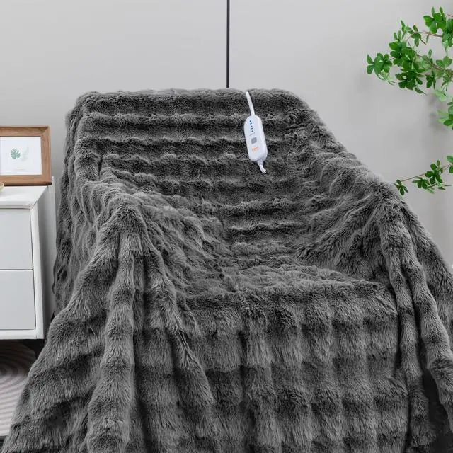 Main image of Heated Blanket Electric Throw- 50"x60" Soft Thick Bubble Electric Blanket for Sofa with 5 Heat Levels & 4 Hours Auto-Off Overheat Protection, Warm Cozy Gifts, Light Grey