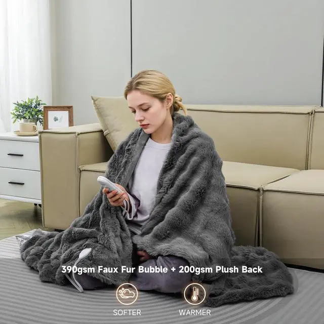 Alt view image 2 of 7 - Heated Blanket Electric Throw- 50"x60" Soft Thick Bubble Electric Blanket for Sofa with 5 Heat Levels & 4 Hours Auto-Off Overheat Protection, Warm Cozy Gifts, Light Grey