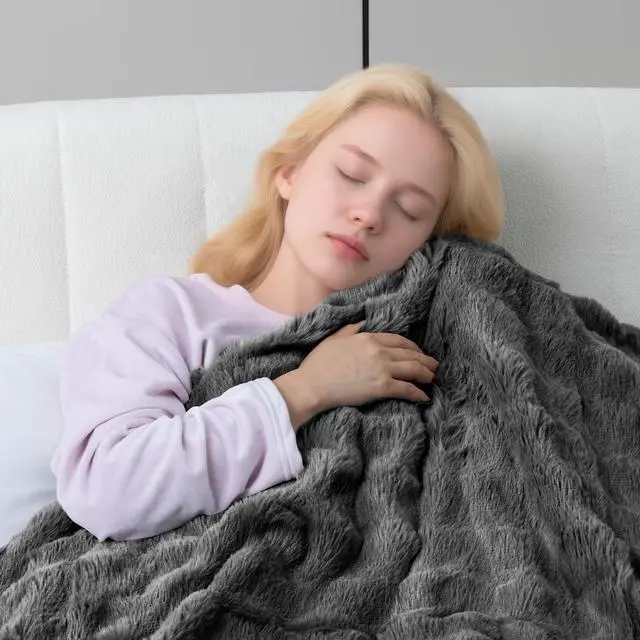 Alt view image 6 of 7 - Heated Blanket Electric Throw- 50"x60" Soft Thick Bubble Electric Blanket for Sofa with 5 Heat Levels & 4 Hours Auto-Off Overheat Protection, Warm Cozy Gifts, Light Grey