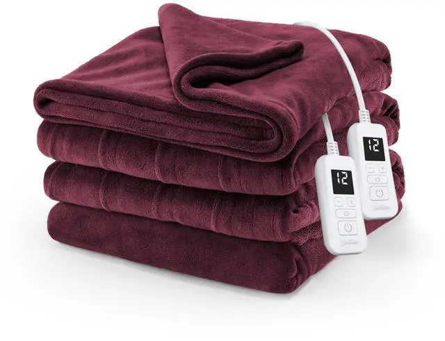 Main image of Electric Royal Luxe Microplush Heated Blanket, 12 Heat Settings, 12-Hour Auto Shut-Off, Fast Heating, Warm & Cozy, Machine Washable, Cabernet Color, Queen (90" x 84")