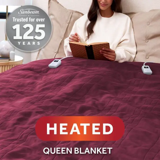 Alt view image 2 of 7 - Electric Royal Luxe Microplush Heated Blanket, 12 Heat Settings, 12-Hour Auto Shut-Off, Fast Heating, Warm & Cozy, Machine Washable, Cabernet Color, Queen (90" x 84")